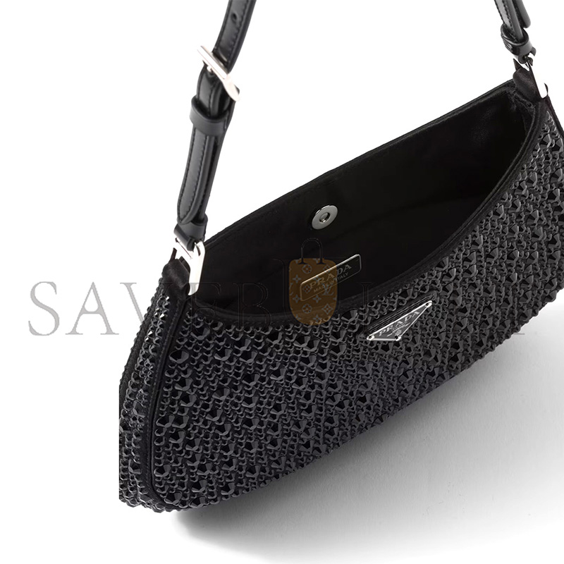 PRADA CLEO SATIN BAG WITH CRYSTALS 1BC169 (22*18.5*4.5cm)